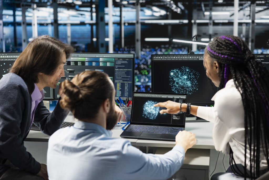IT team collaborating in a data center